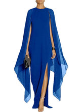 Load image into Gallery viewer, Black/Blue/Red/Purple New Design Long Batwing Sleeve Elegant Ladies Casual Party Wear Side Split Chiffon Maxi Dress Wholesale