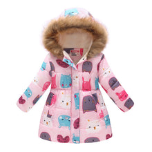 Load image into Gallery viewer, Winter Girls Warm Down Jackets Kids Fashion Printed Thick Outerwear Children Clothing Autumn Baby Girls Cute Jacket Hooded Coats