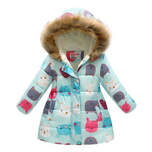 Load image into Gallery viewer, Winter Girls Warm Down Jackets Kids Fashion Printed Thick Outerwear Children Clothing Autumn Baby Girls Cute Jacket Hooded Coats