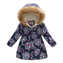 Load image into Gallery viewer, Winter Girls Warm Down Jackets Kids Fashion Printed Thick Outerwear Children Clothing Autumn Baby Girls Cute Jacket Hooded Coats